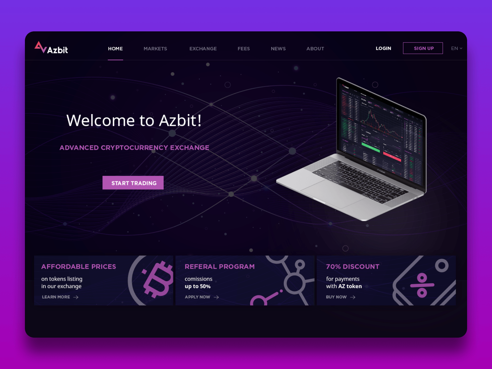 Home Page for azBit Crypto Exchange