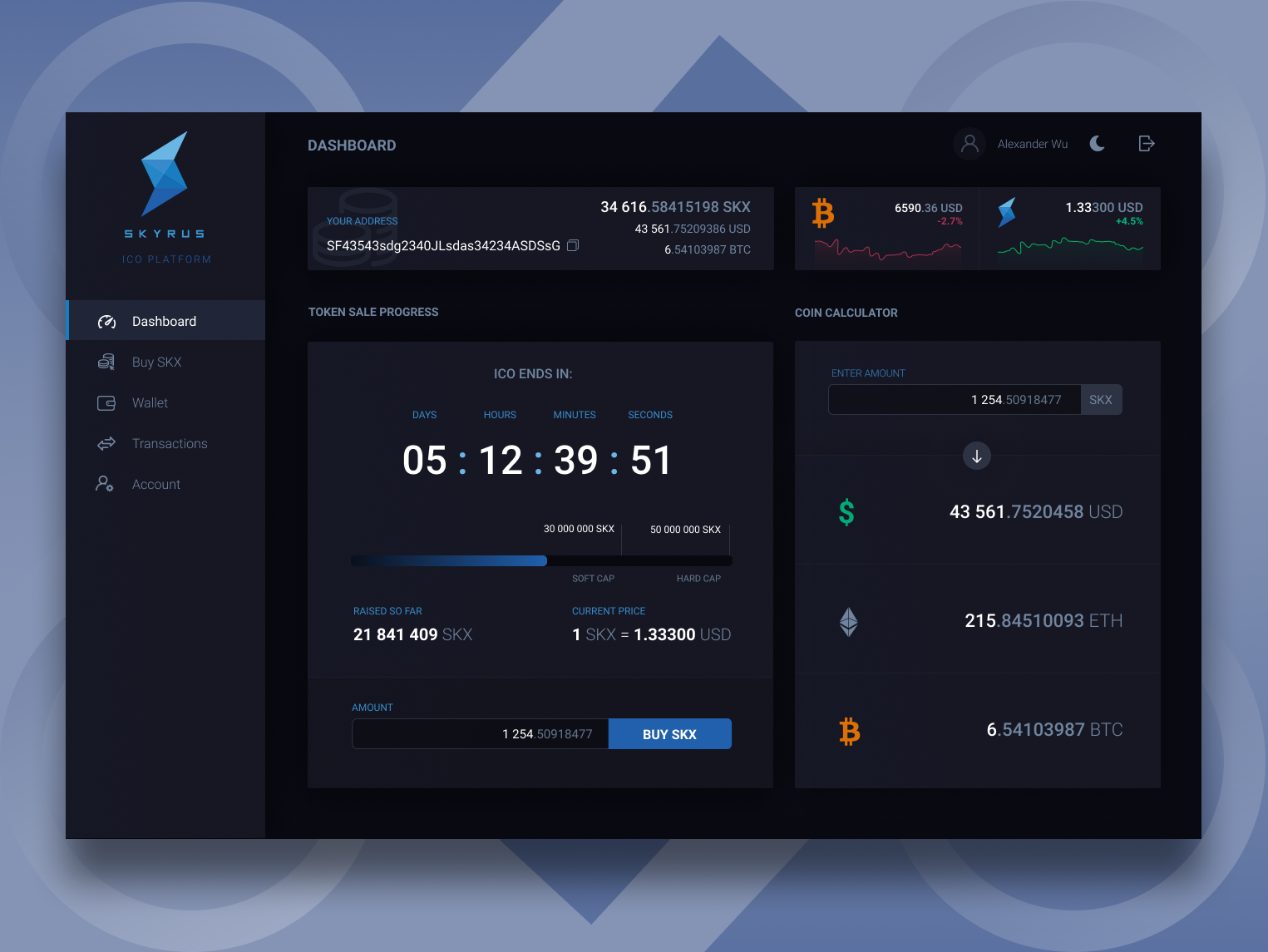 Skyrus ICO Dashboard Dark