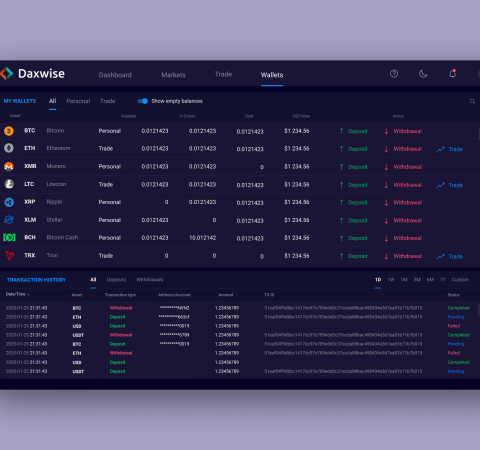 Wallets Overview for Daxwise Exchange