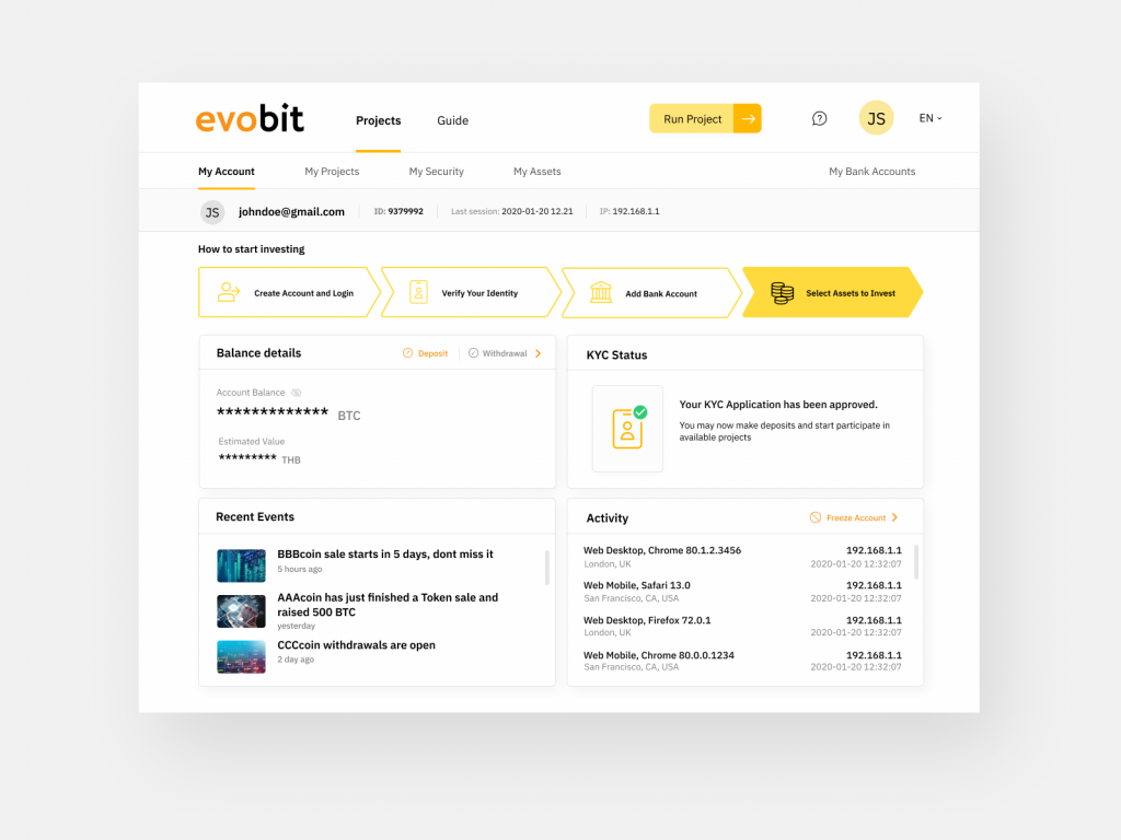 evobit account overview