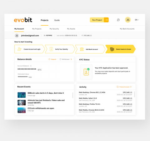 evobit account overview