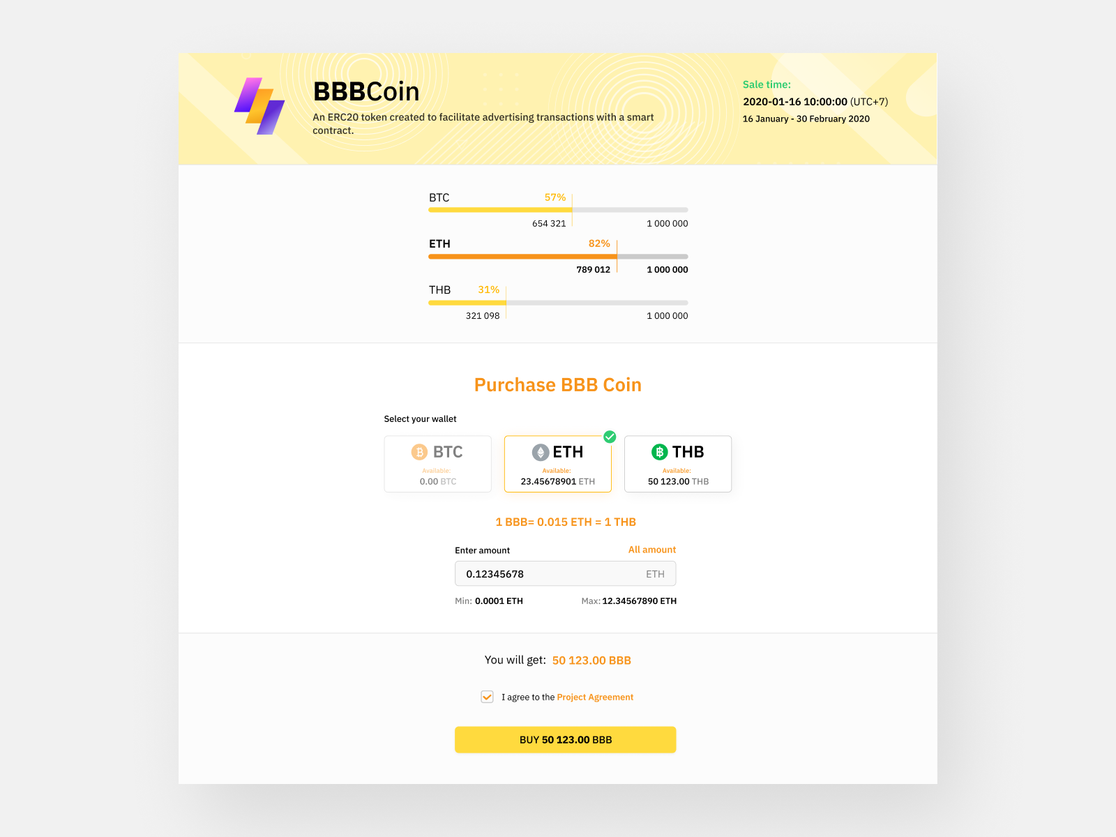 Token Purchase Screen Design for evoBit Launchpad