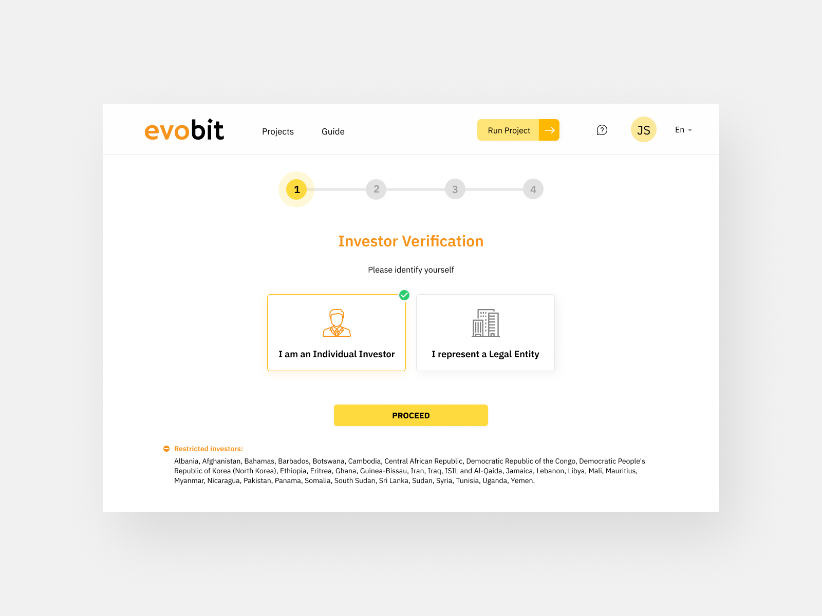 Investor Verification page for evoBit Launchpad