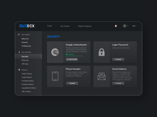 Account Security Dashboard for DueDEX Exchange