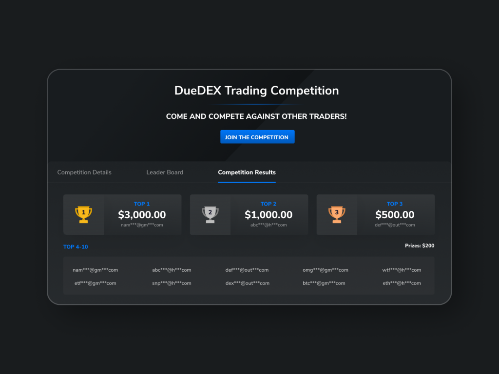 Trading Competition Design for DueDEX Exchange