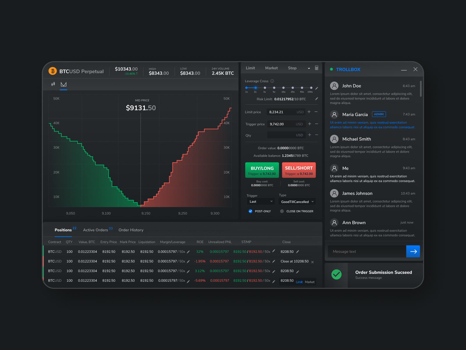 Trading Terminal page design variation for DueDEX Exchange.