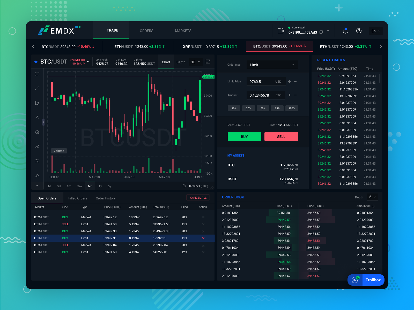 Spot Trading UI for EMDX Crypto DEX