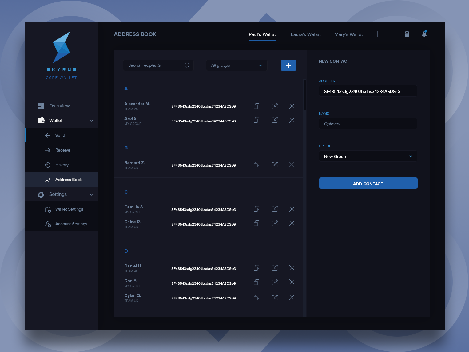 Skyrus Core Wallet Address Book