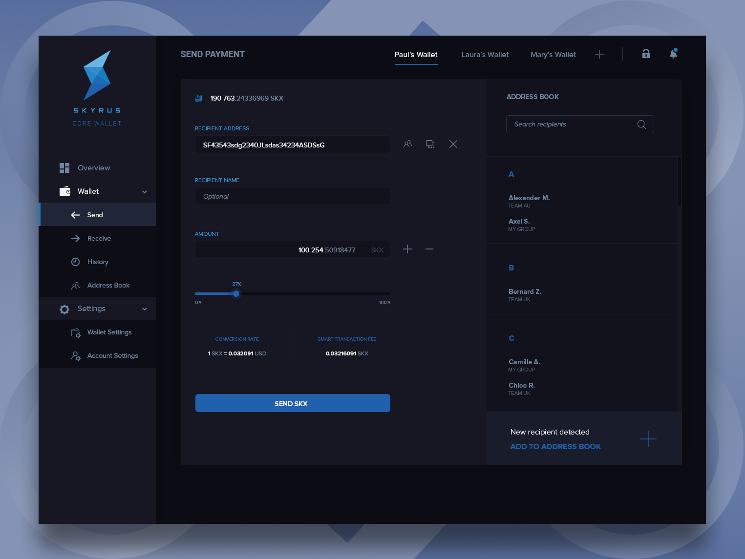 Skyrus Wallet Send Funds