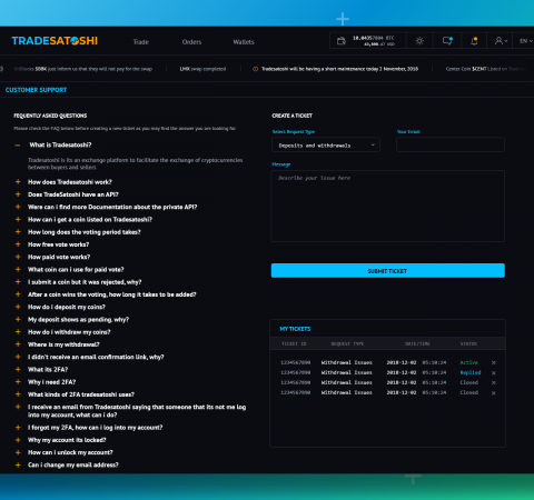 Tradesatoshi FAQ and Customer Support